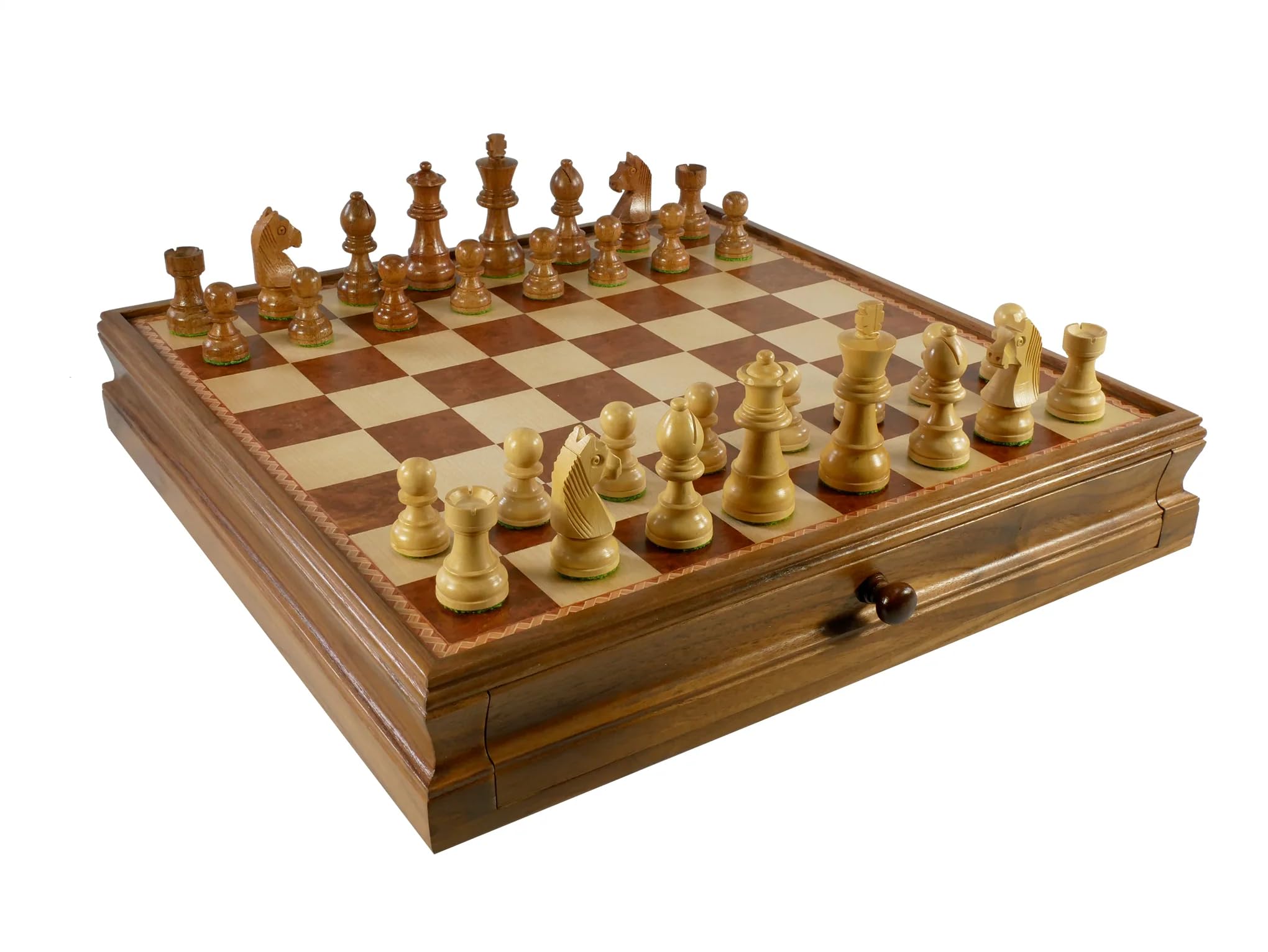 Chess Set Inlaid Drawer Chest with 3.5" Chessmen