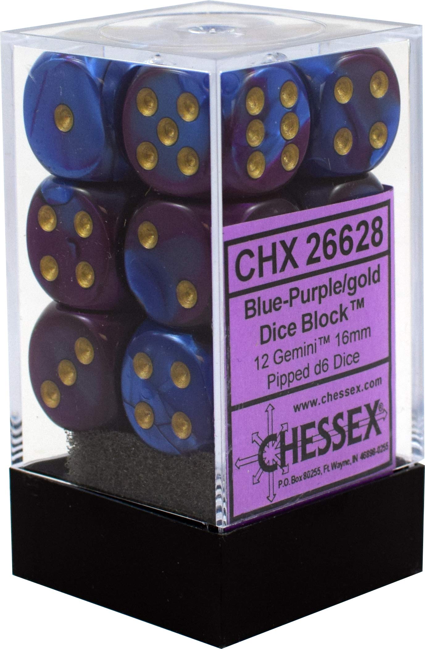 DND Dice Set-Chessex D&D Dice-16mm Gemini Blue, Purple, and Gold Plastic Polyhedral Dice Set-Dungeons and Dragons Dice Includes 12 Dice – D6