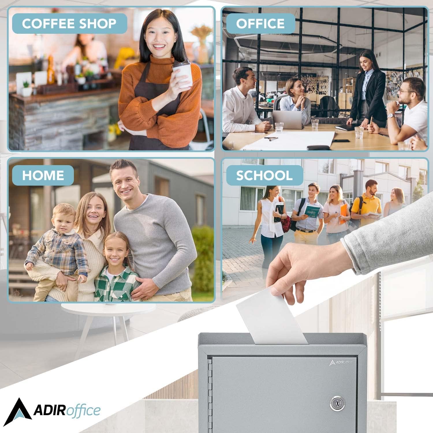 Medium Size Grey Steel Multi-Purpose Suggestion Drop Box with Suggestion Cards