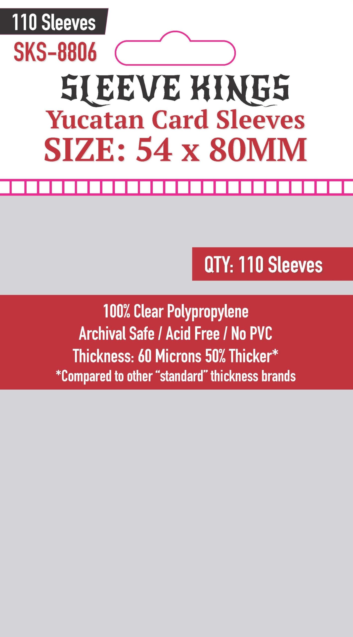 Sleeve Kings Standard Card Sleeves – 110 Count, Clear 60 Micron Thickness, Medium Size (54 x 80 mm), Compatible with Catan & More – SKU: SKS-8806
