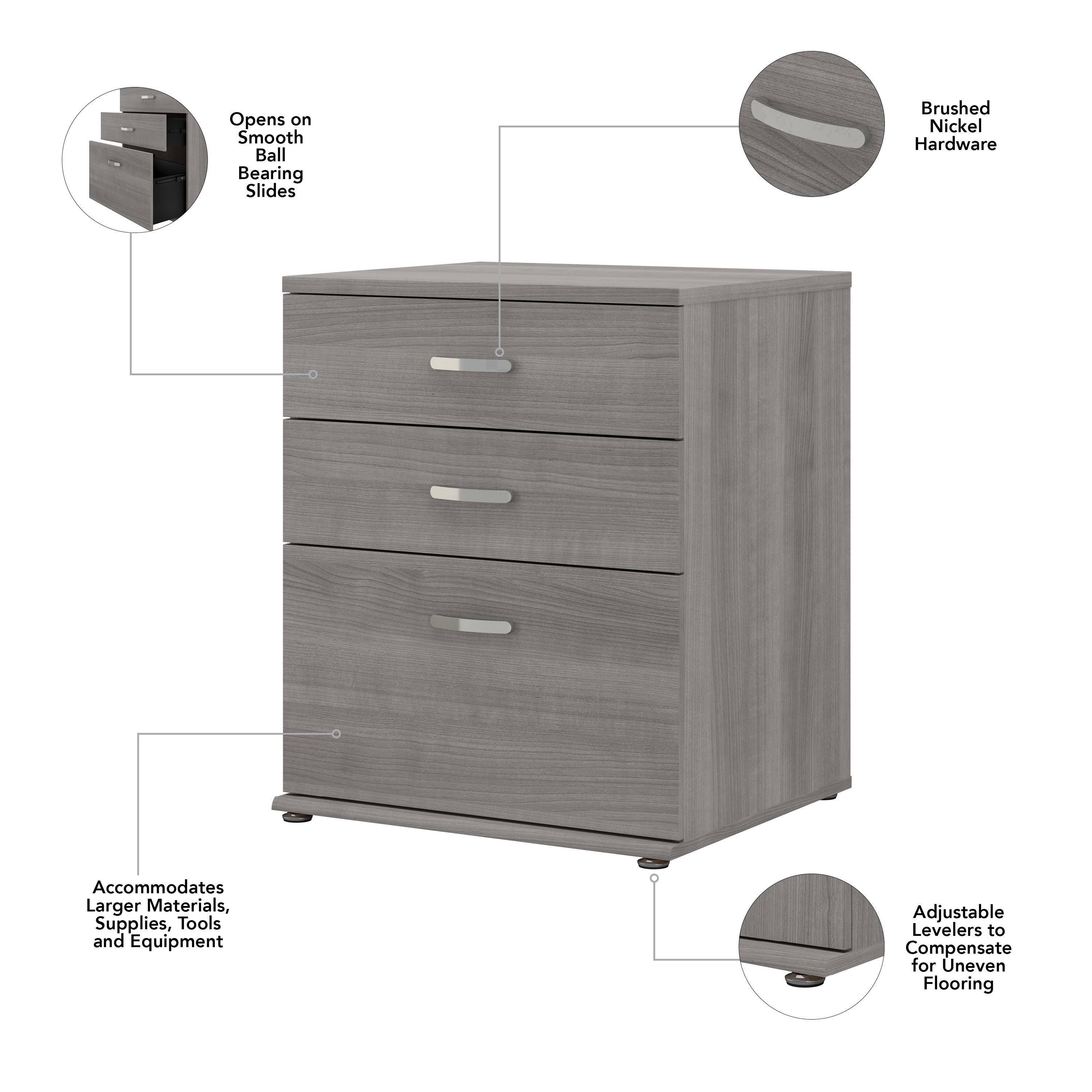 Bush Business Furniture Universal Floor Storage Cabinet with Drawers in Platinum Gray - 28.35" Width x 24.69" Depth x 33.98" Height