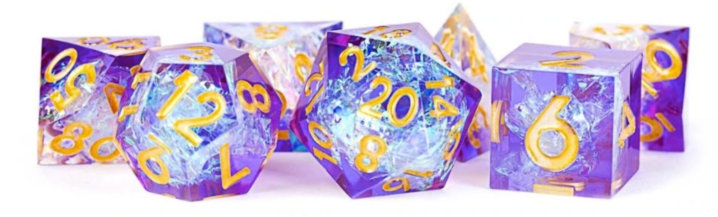 FanRoll Handcrafted Sharp Edge Resin DND Dice Set: Royal Geode, Role Playing Game Dice for Dungeons and Dragons