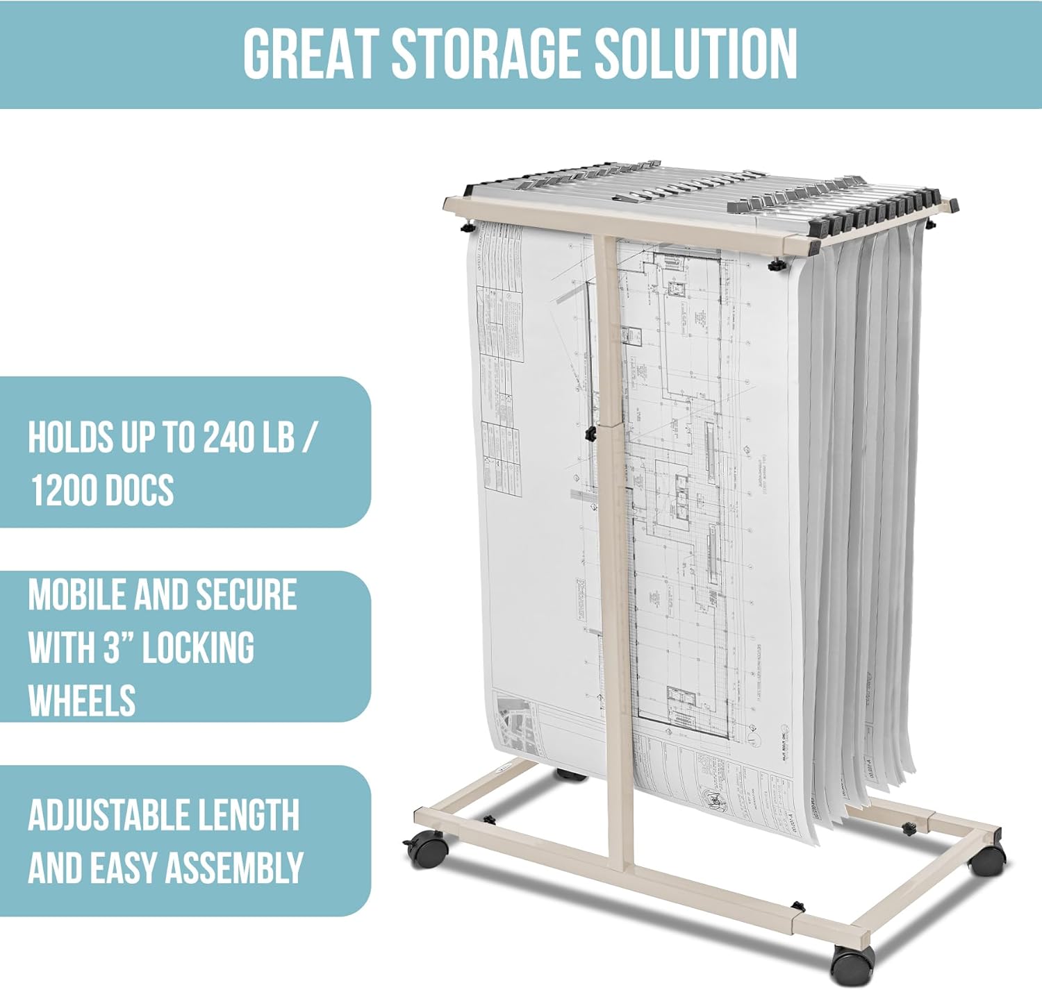 Mobile Vertical Plan Center with 12 30" Hanging Clamps