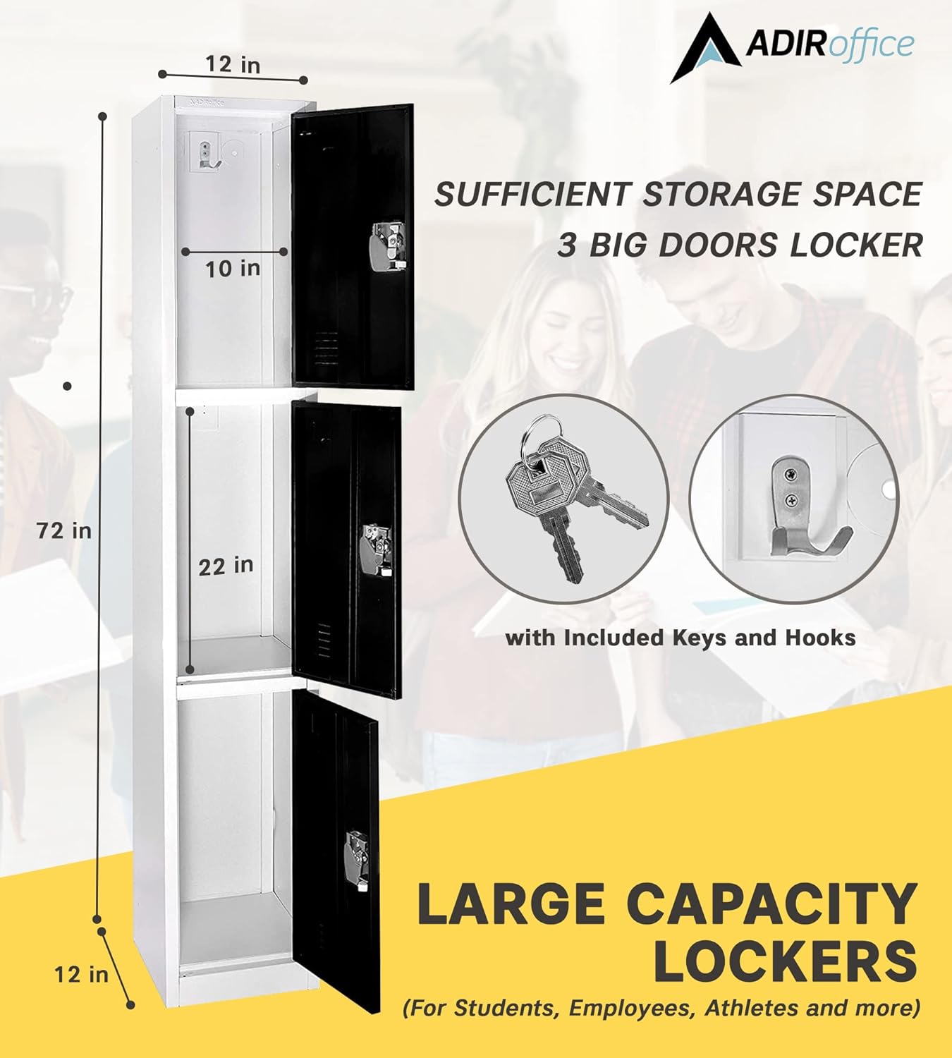 72 in. H x 12 in. W Triple-Compartment Steel Storage Locker