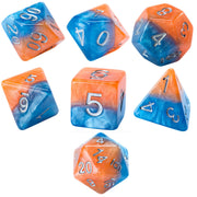Gate Keeper Games and Dice: Halfsies Dice: Fire & Dice - 7pc Set, Flame Orange & Frost Blue, Pearlescent Swirl, 7 Resin Dice for Role Playing Games