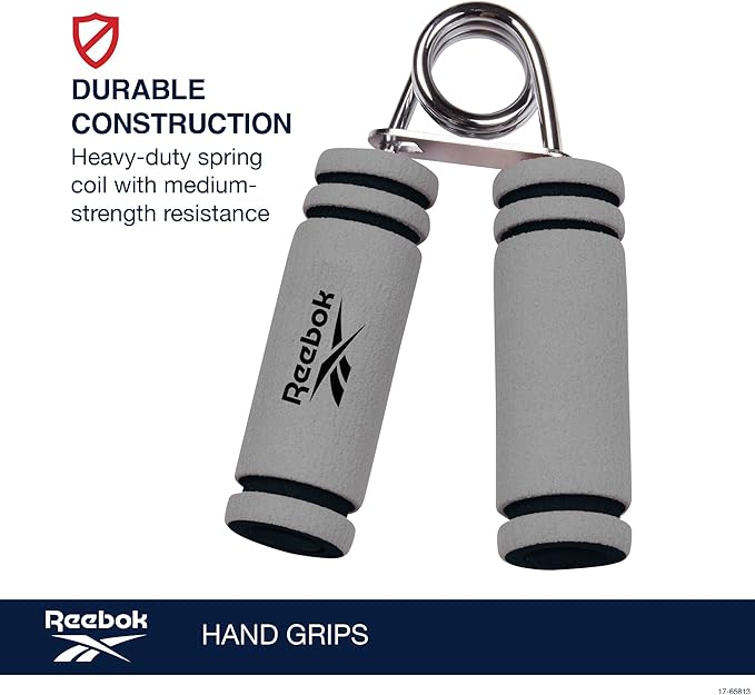 Reebok 2-Pack Hand Grips, Spring Coiled Wrist - Grey/Black