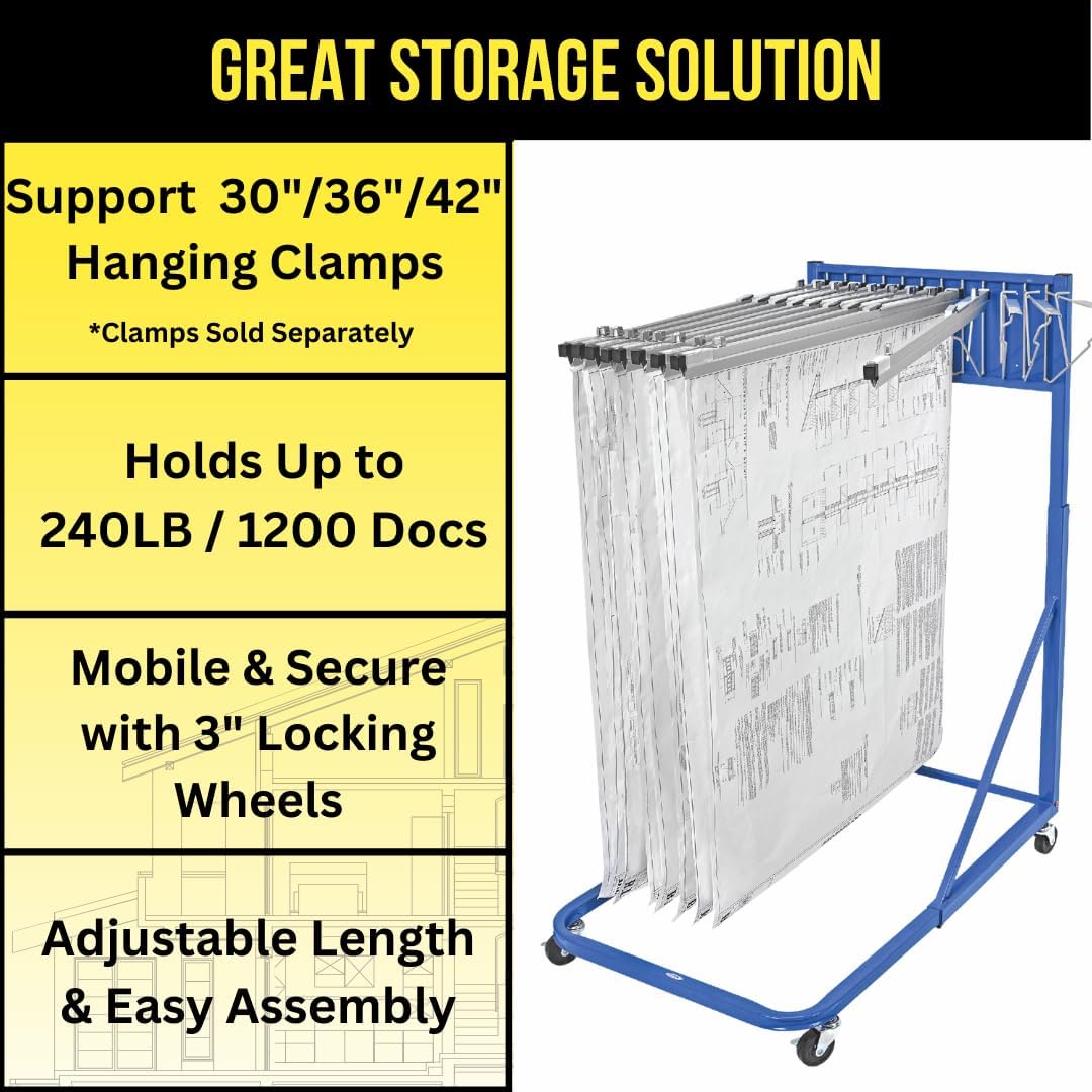 Vertical File Rolling Stand for Blueprints, Blue