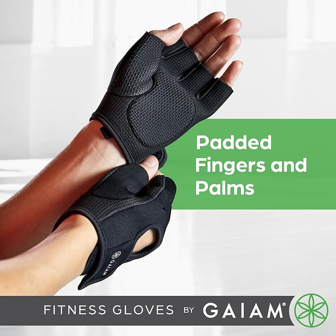 Gaiam Fitness Fingerless Gloves for Men & Women, Small-Medium