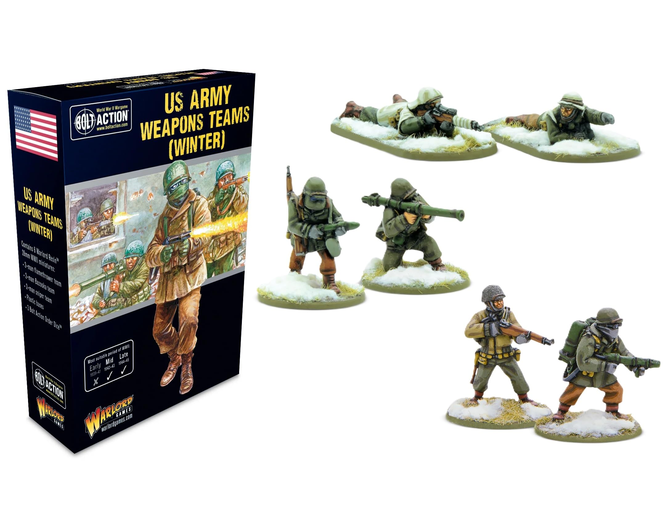 Warlord Games Bolt Action WWII US Army Winter Weapons Teams Figures 1:56 Military Table Top Wargaming Plastic Model Kit 402213110