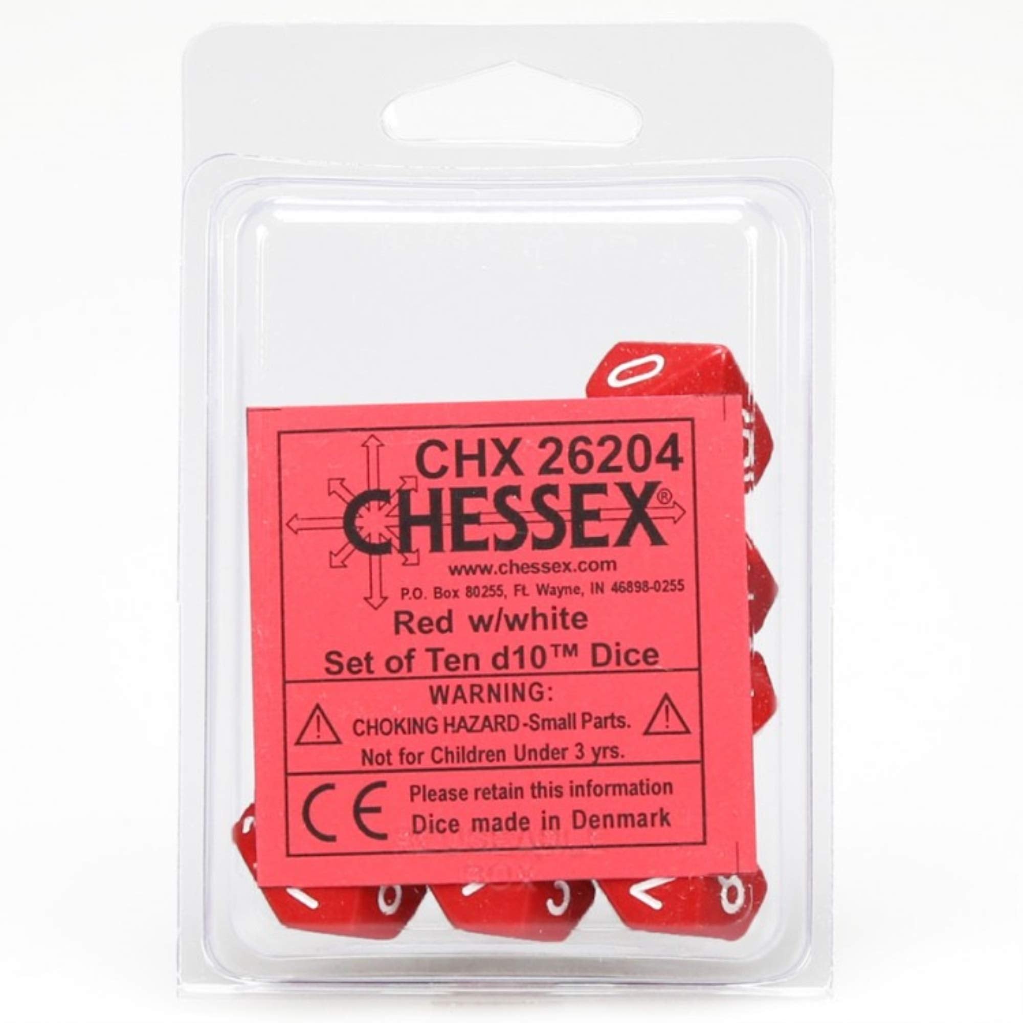 d10 Clamshell Opaque Red with White (10)