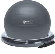 Gaiam Essentials Balance Ball & Base Kit, 65cm Yoga Ball Chair, Exercise Ball with Inflatable Ring Base Grey