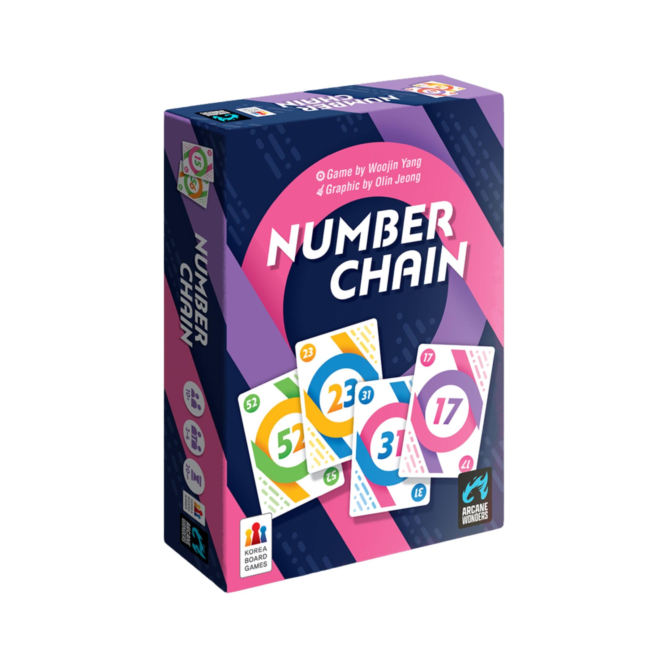 Number Chain by Arcane Wonders Card Game | Ages 10+ | 2-4 Players | Fast-Paced Number Chaining Strategy Game with Wild Cards, Pivot & Relay Modes | Competitive Family Game