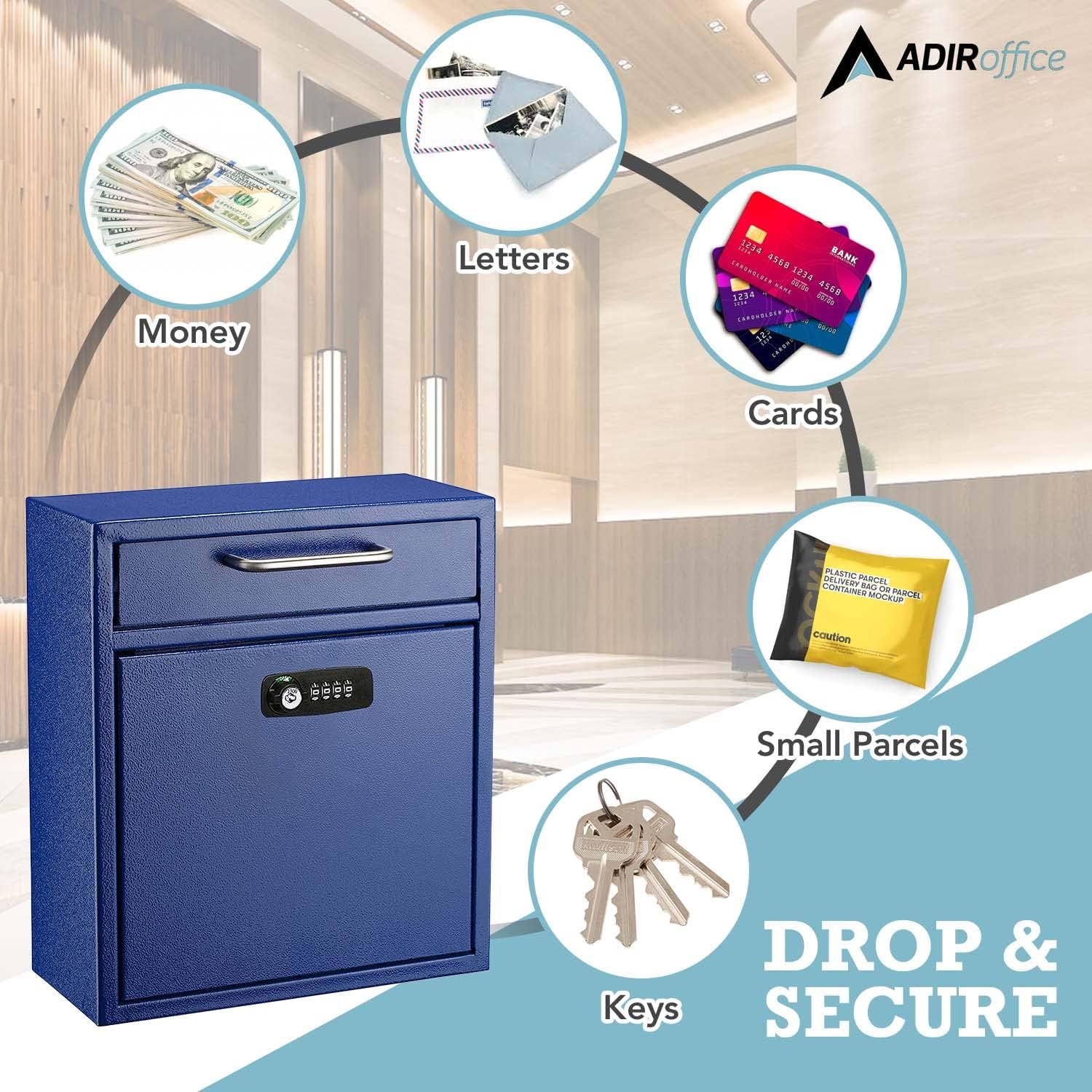 Medium Wall Mountable Mailbox with Key and Combination lock