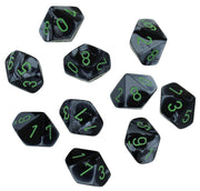 Chessex Gemini Black-Grey/Green D10 Dice - Set of 10