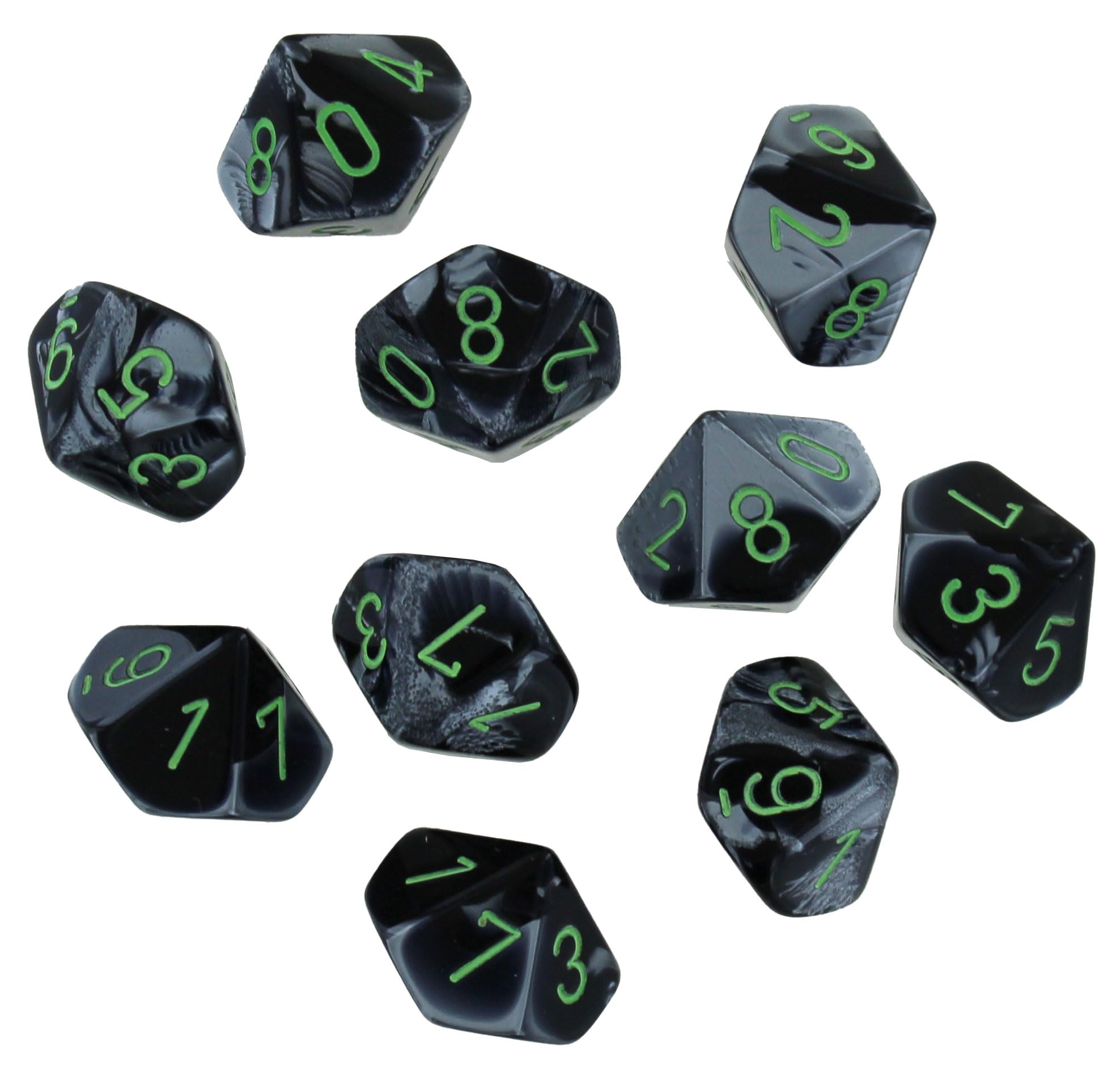 Chessex Gemini Black-Grey/Green D10 Dice - Set of 10