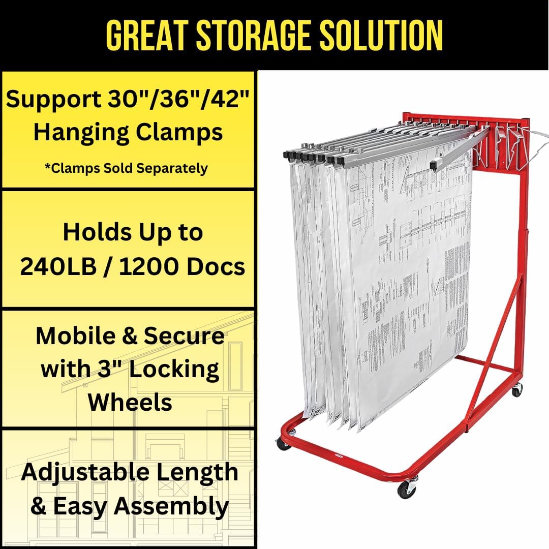 Vertical File Rolling Stand for Blueprints, Red