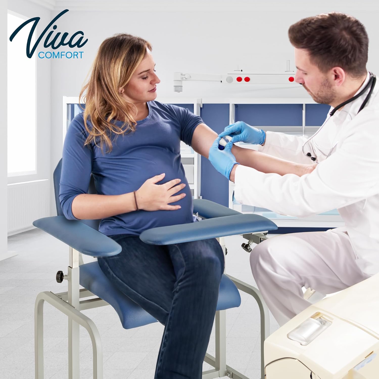 Blue Padded Phlebotomy Blood Drawing Chair