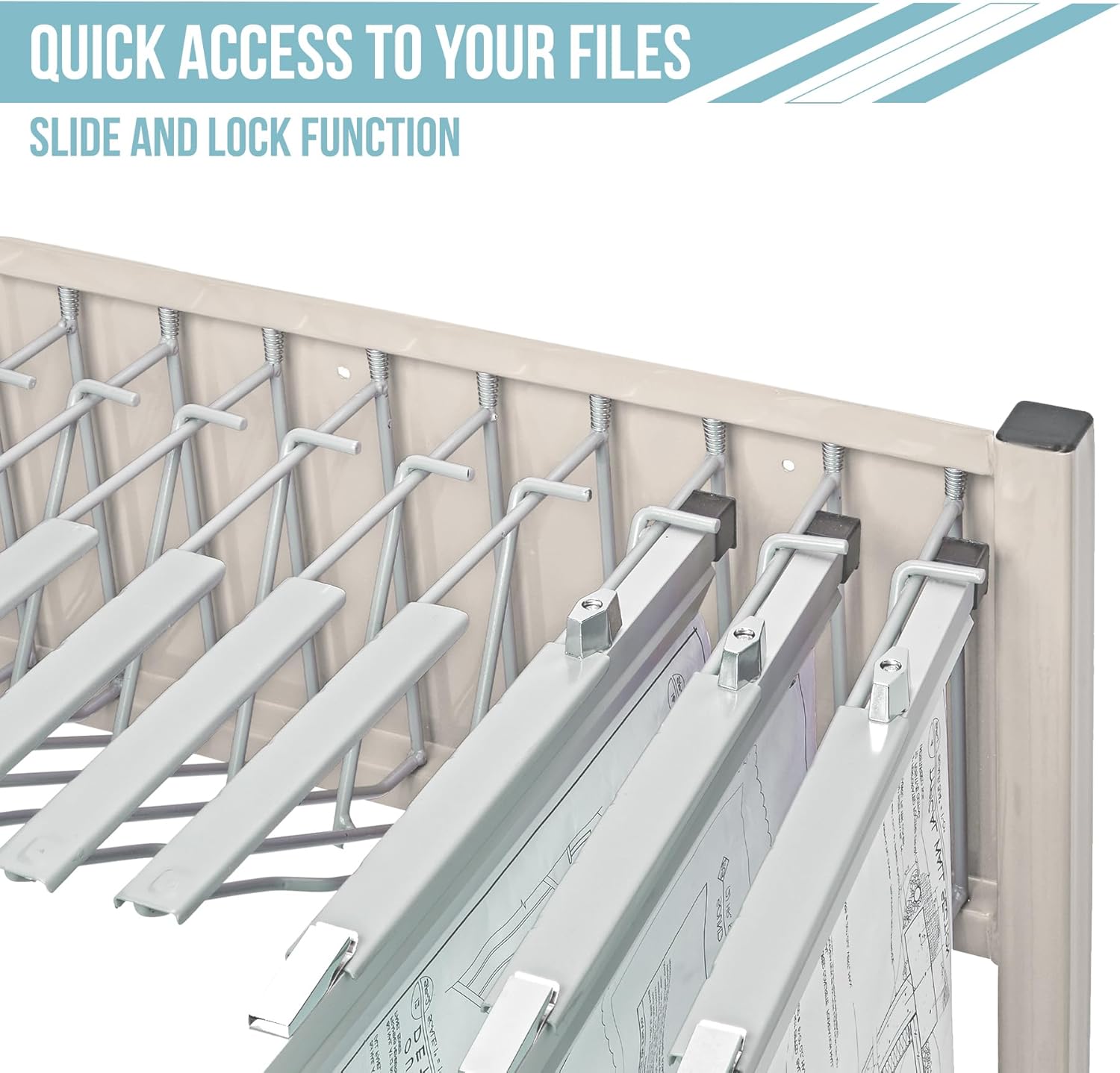 Gray Steel Vertical File Blueprint Rolling Stand with 30 inch Hanging Clamps