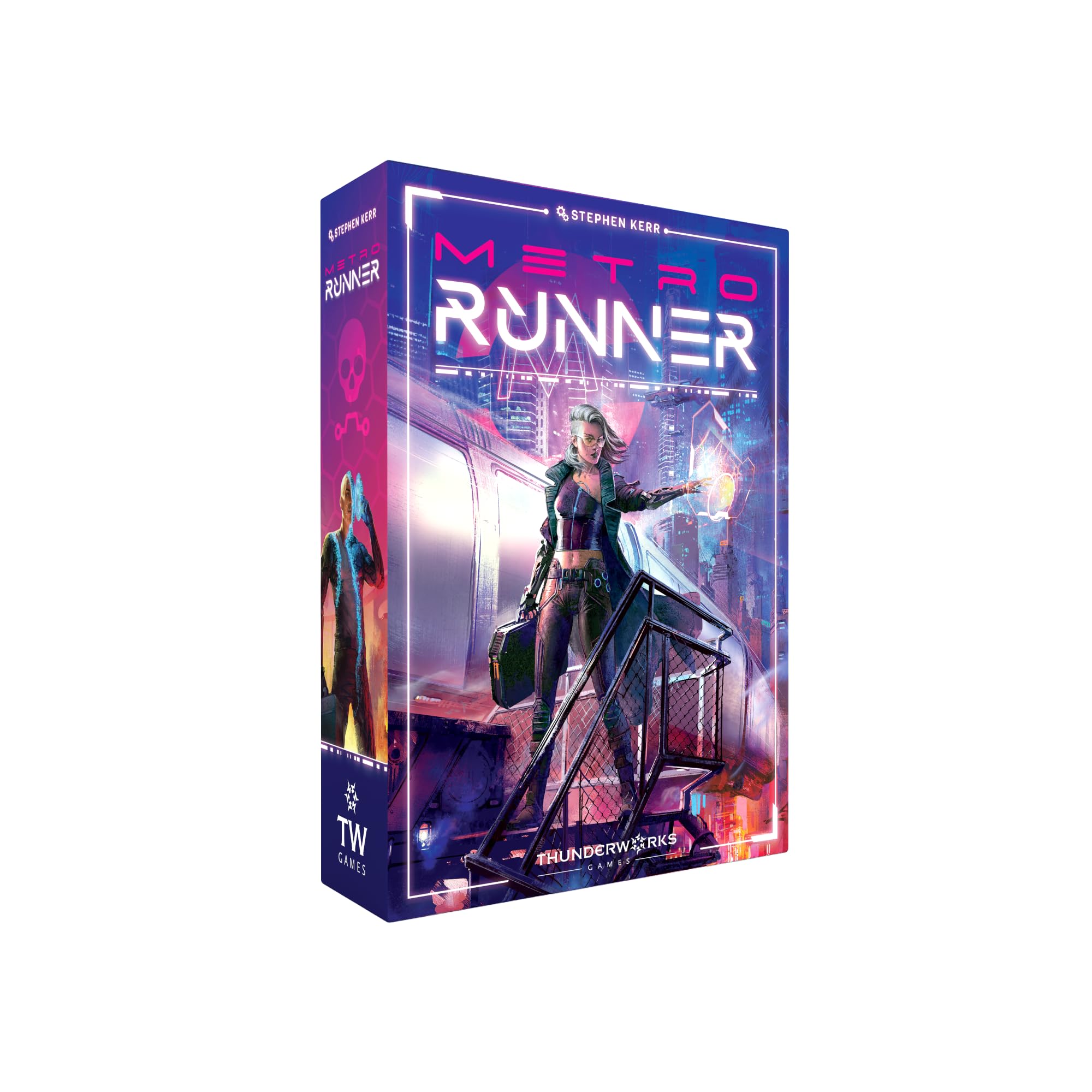 Metrorunner Board Game | Futuristic Cyberpunk-Style Strategy Game with Tile Puzzle Twist! | Rondel Worker Movement Resource Collection | 45-60min, 1-5 Players Ages 14+ by Thunderworks Games
