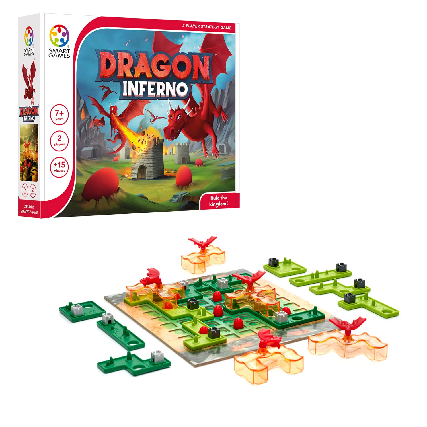SmartGames Dragon Inferno 2 Player Strategy Board Game Territory Building Tile Puzzle Adventure Ages 7+