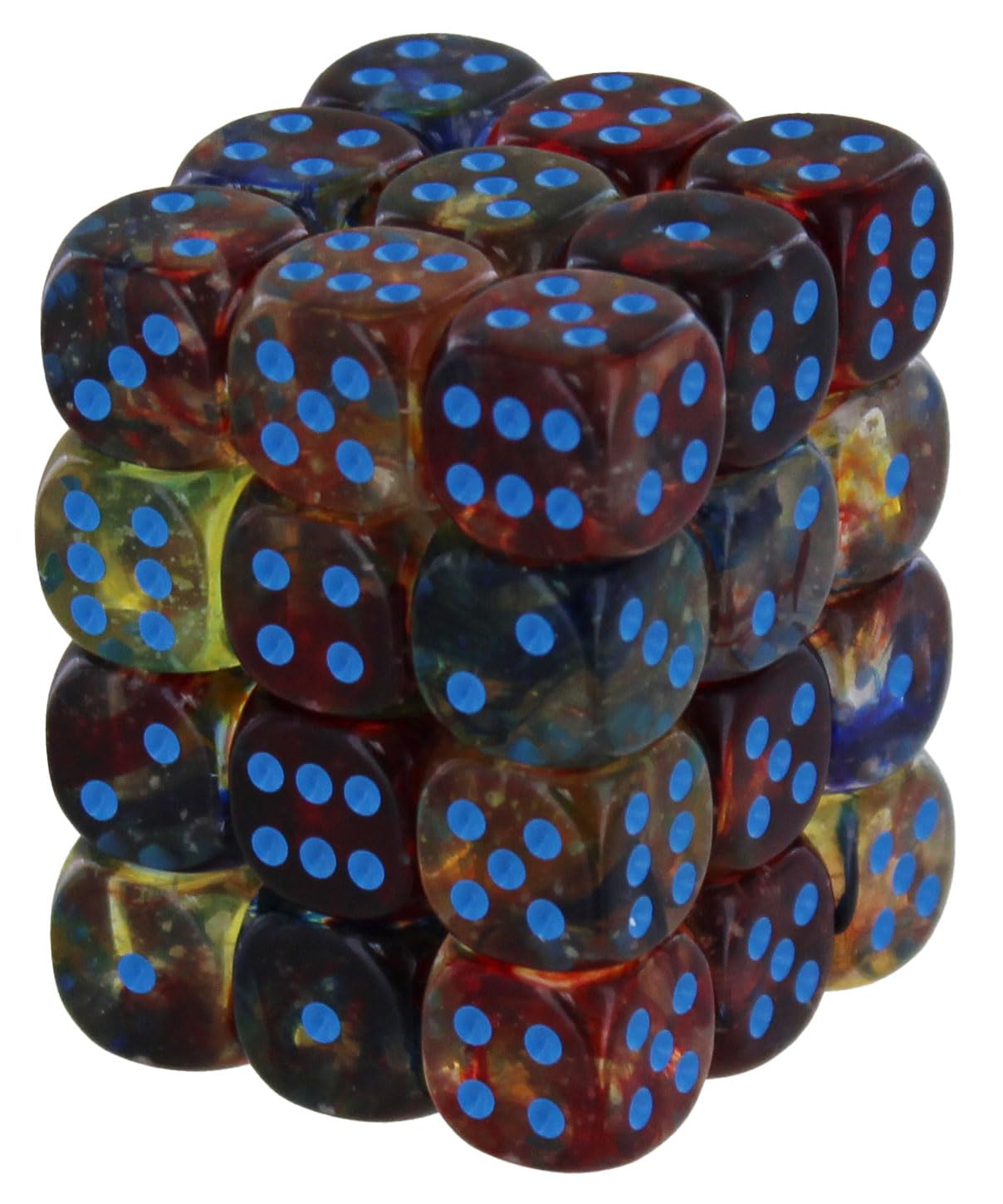 Chessex Nebula 12mm d6 Nocturnal/Blue w/Luminary Dice Block (36 dice),Orange