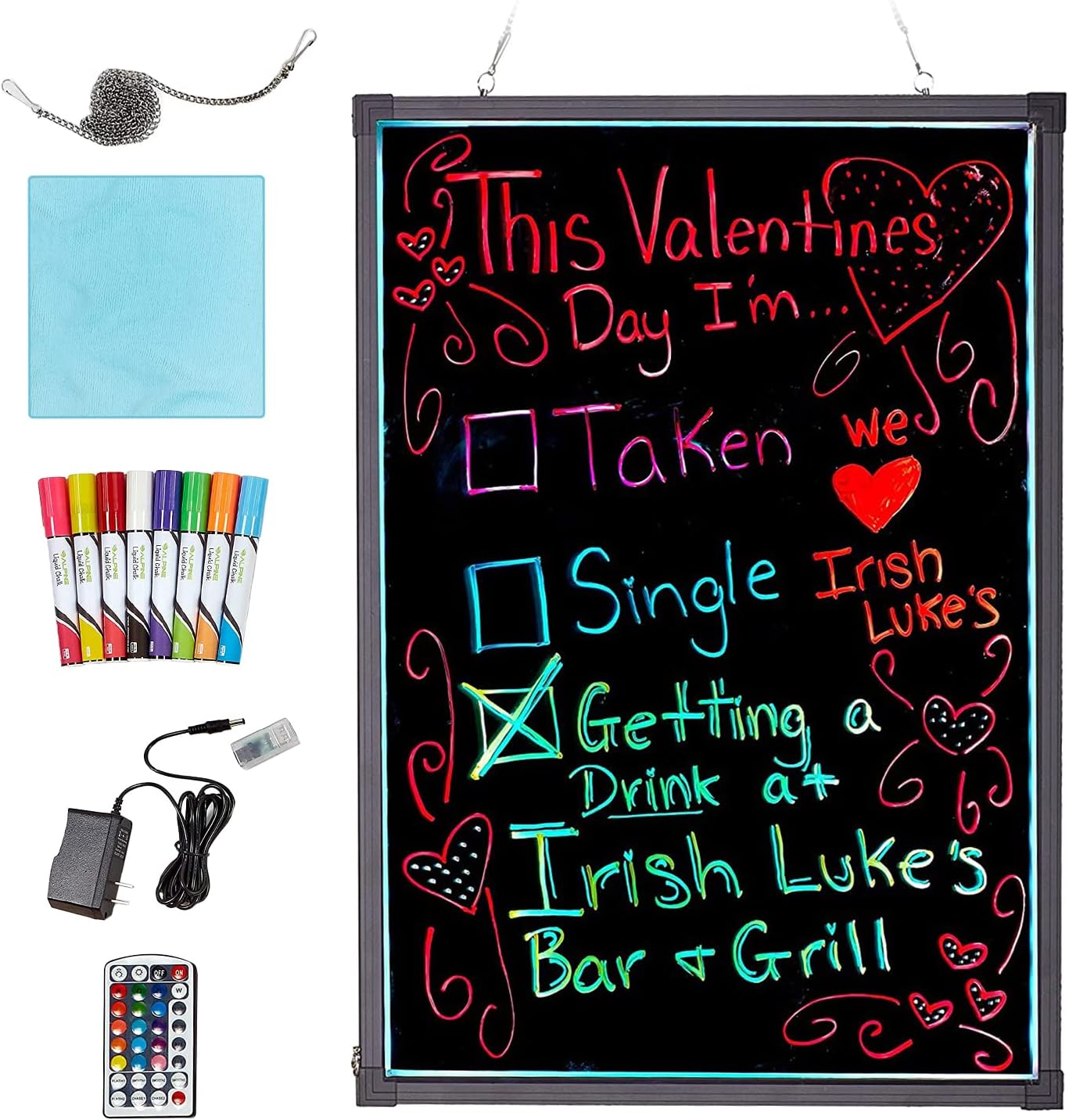 LED Illuminated Hanging Message Writing Board 24 x 32