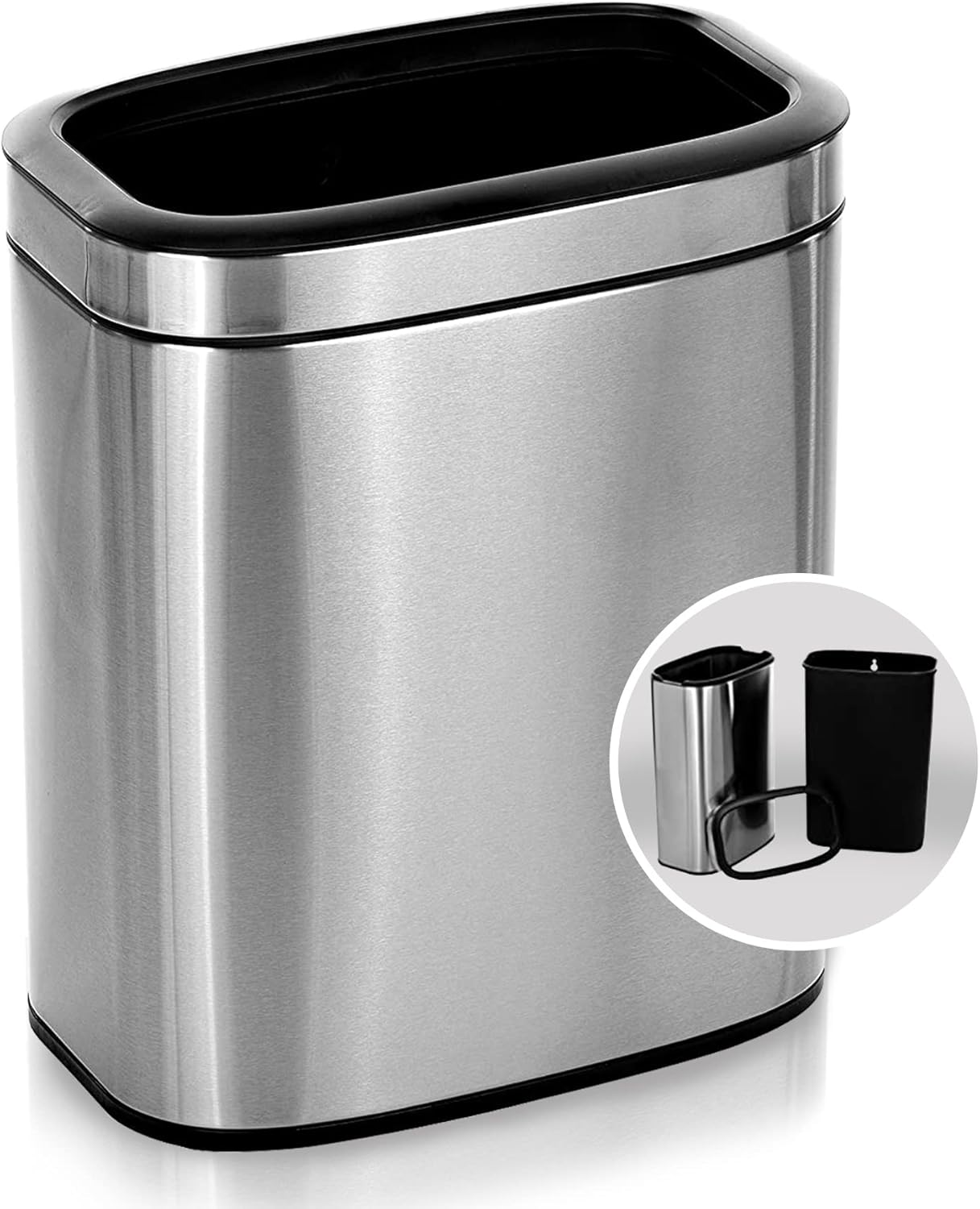 Alpine Industries 20 L / 5.3 Gal Gal Stainless Steel Slim Open Trash Can, Brushed Stainless Steel