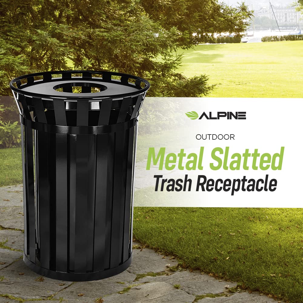 Alpine Industries Outdoor Metal Waste Receptacle - 38 Gallon Black