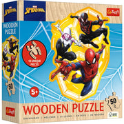 Trefl - Marvel, Spider-Man Ready to Action Wood of 50 Pieces, Irregular Shapes, 10 Figurines. Modern Puzzle for Children 5 Years and Up, 20280, Multicolour