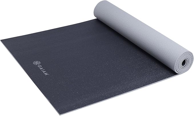 Gaiam Solid Color Yoga Mat, Non Slip Exercise & Fitness Mat for All Types of Yoga, Pilates & Floor Exercises - Black/Gray