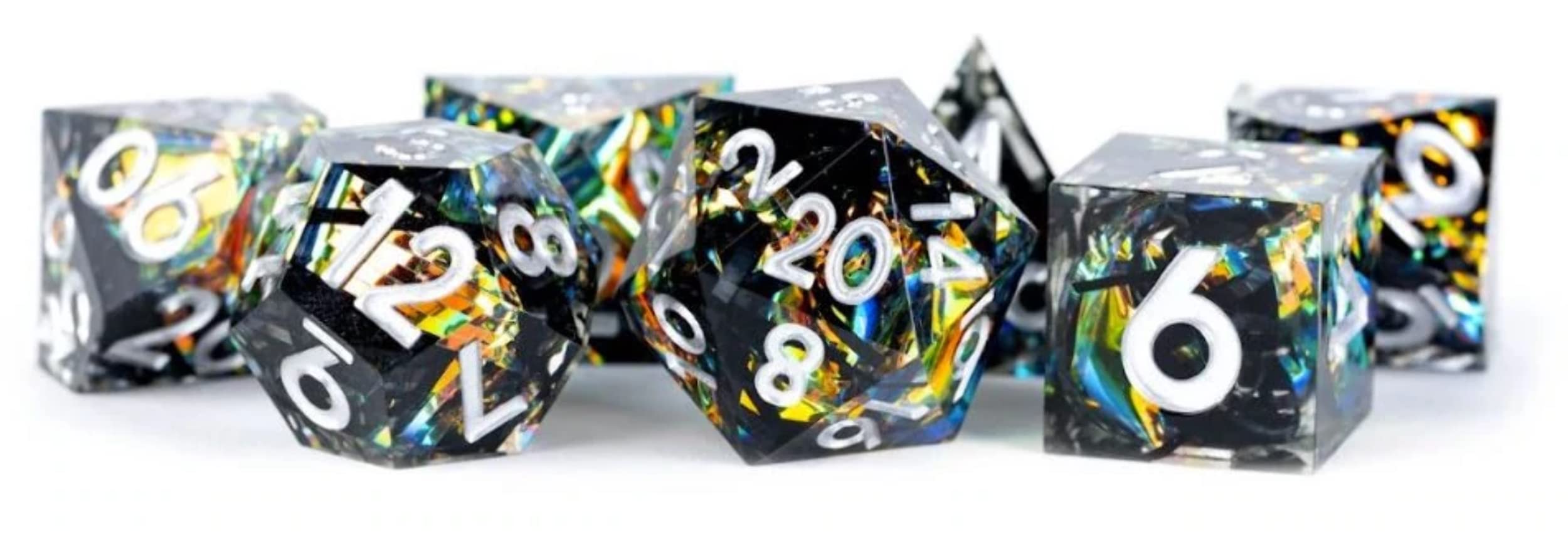 FanRoll Handcrafted Sharp Edge Resin DND Dice Set: Simmering Coal, Role Playing Game Dice for Dungeons and Dragons