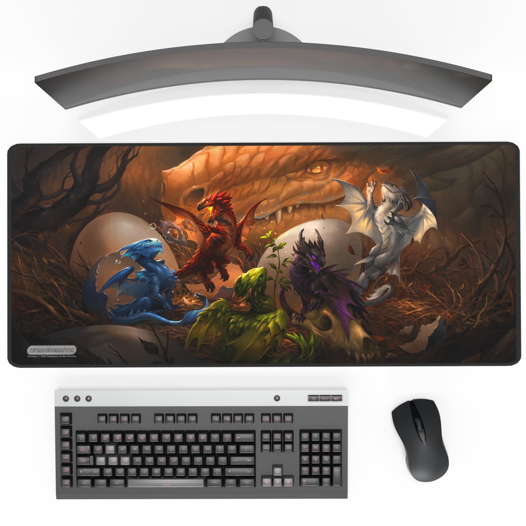 GamerMats Premium Stitched Desk Mats for Card Games & Mouse Pad for Computer Desktop PC Gaming - Unique Fantasy, Sci-fi, and Anime Designs, Non-Slip Rubber Base, Durable (Baby Dragons)