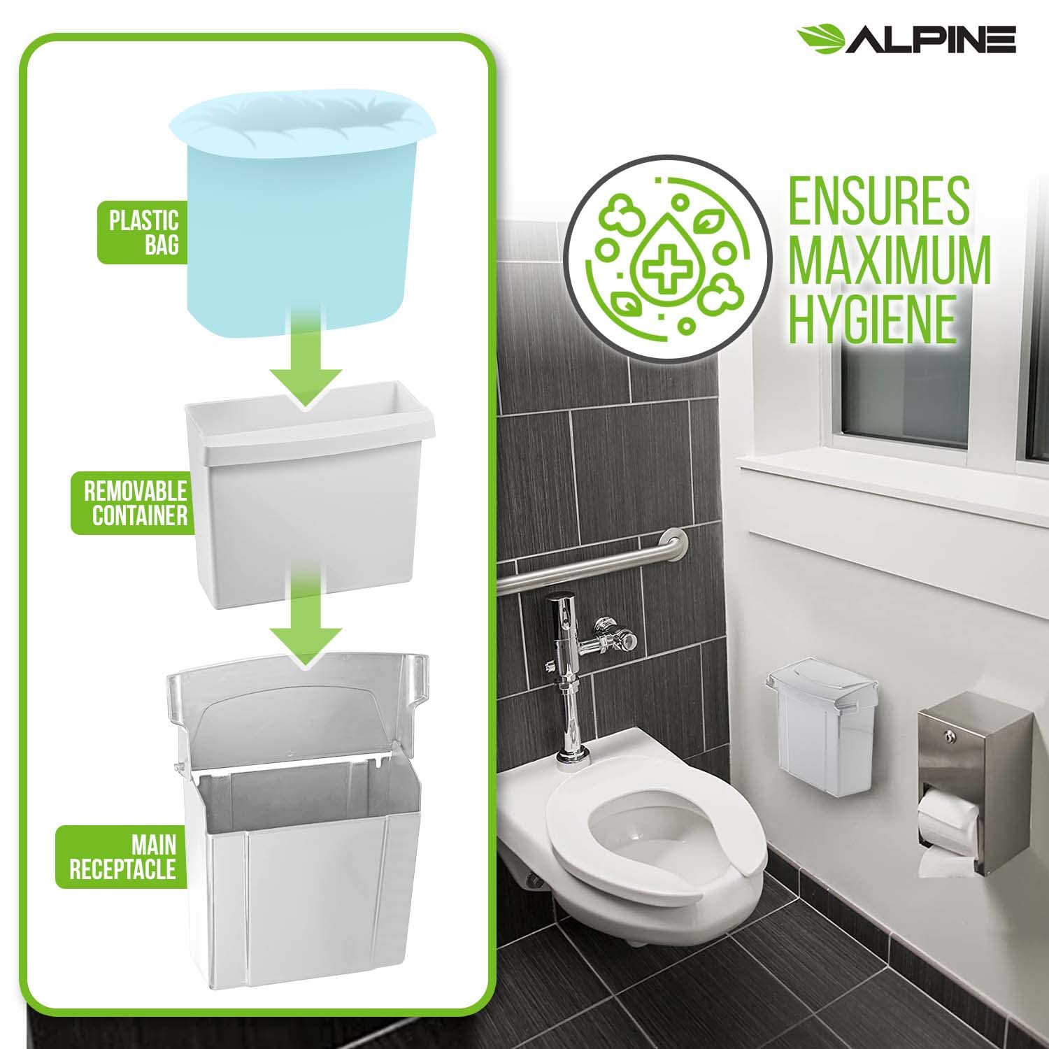 White Durable Plastic Sanitary Napkin Receptacle 2 Pack