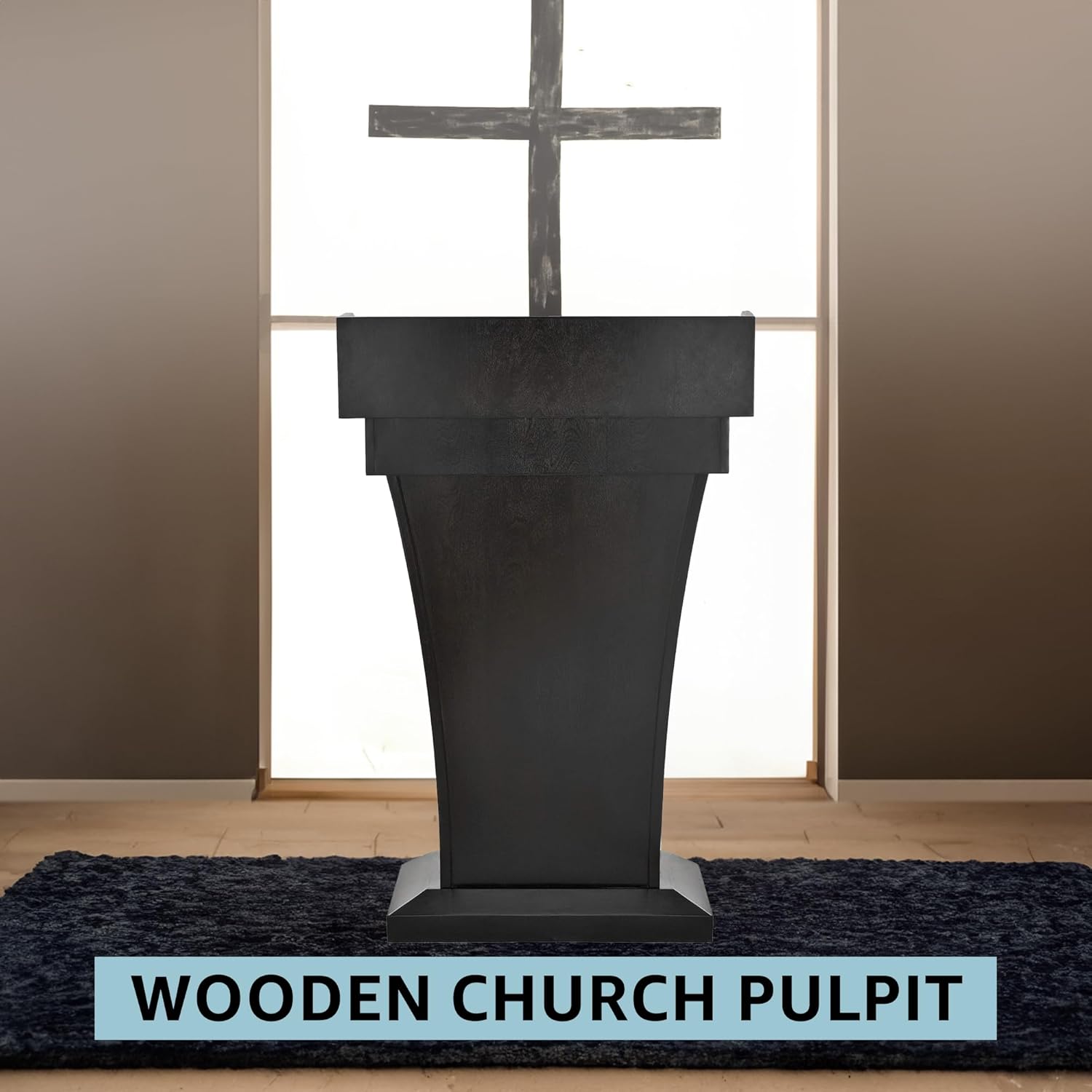 Black Wood Stand-Up Podium Lectern with Drawer and Storage Area with Black Cover