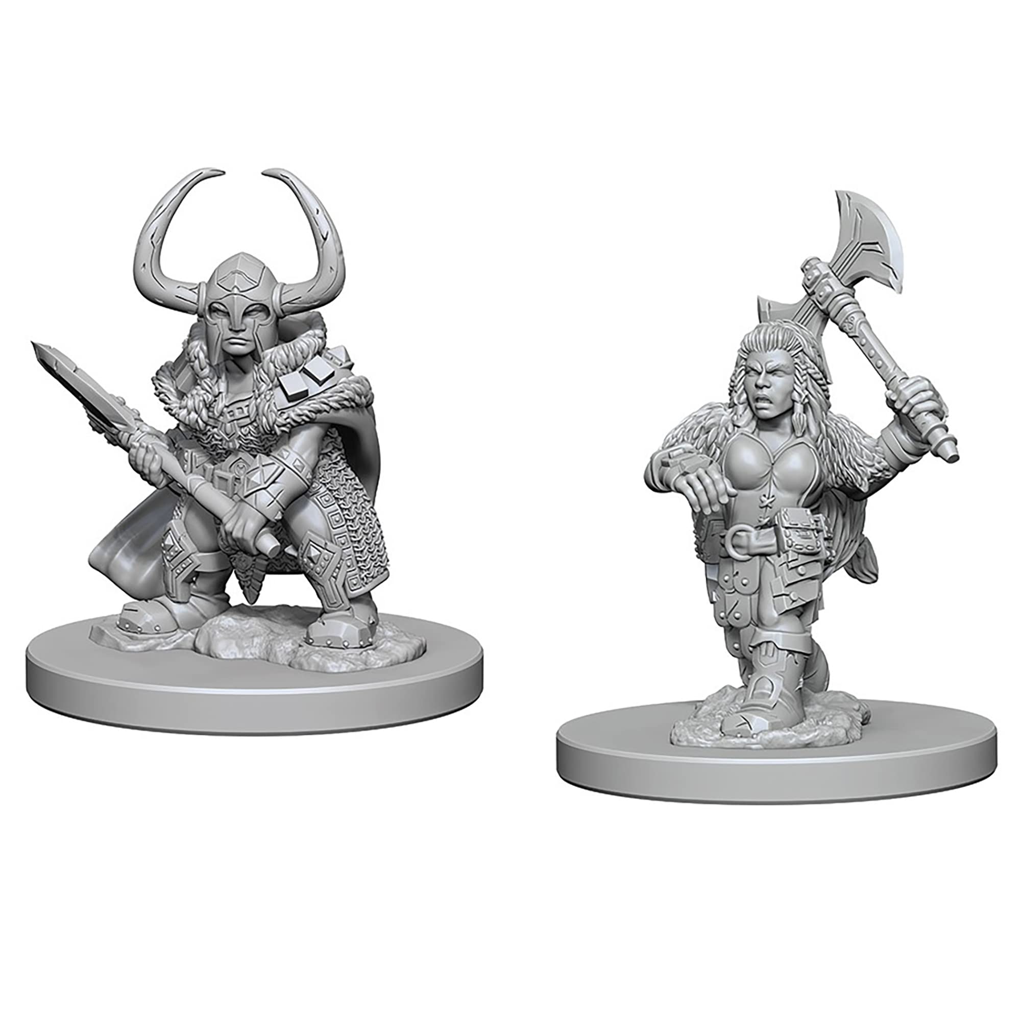 D&D Nolzur's Marvelous Miniatures - Dwarf Female Barbarian - 2 Count Unpainted Miniatures, Dungeons & Dragons