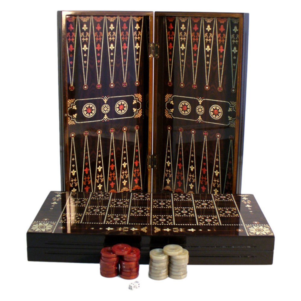 World Wise Imports 19 in. Floral Wooden Backgammon Set with Chessboard