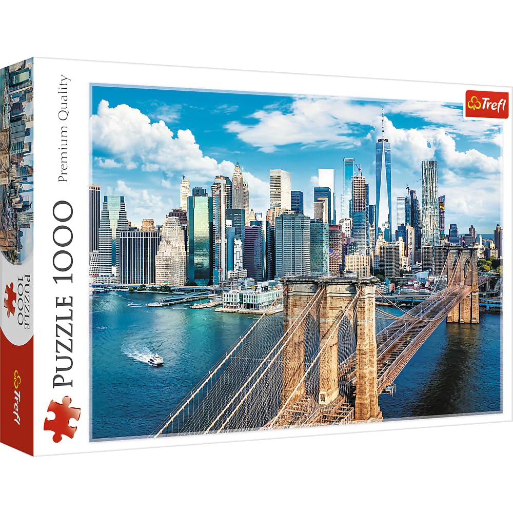 Trefl Brooklyn Bridge, New York, USA 1000 Piece Jigsaw Puzzle Red 27"x19" Print, DIY Puzzle, Creative Fun, Classic Jigsaw for Adults and Children from 14 Years Old