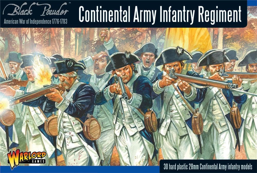 Warlord Black Powder Revolutionary War Continental Army Infantry Regiment 1:56 Tabletop Miniatures - Plastic Paintable Miniature 1700-1900 Soldiers Set, Table Top 28mm Military Minifigures for Adults
