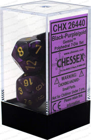 DND Dice Set-Chessex D&D Dice-16mm Gemini Black, Purple, and Gold Plastic Polyhedral Dice Set-Dungeons and Dragons Dice Includes 7 Dice - D4 D6 D8 D10 D12 D20 D% (CHX26440)