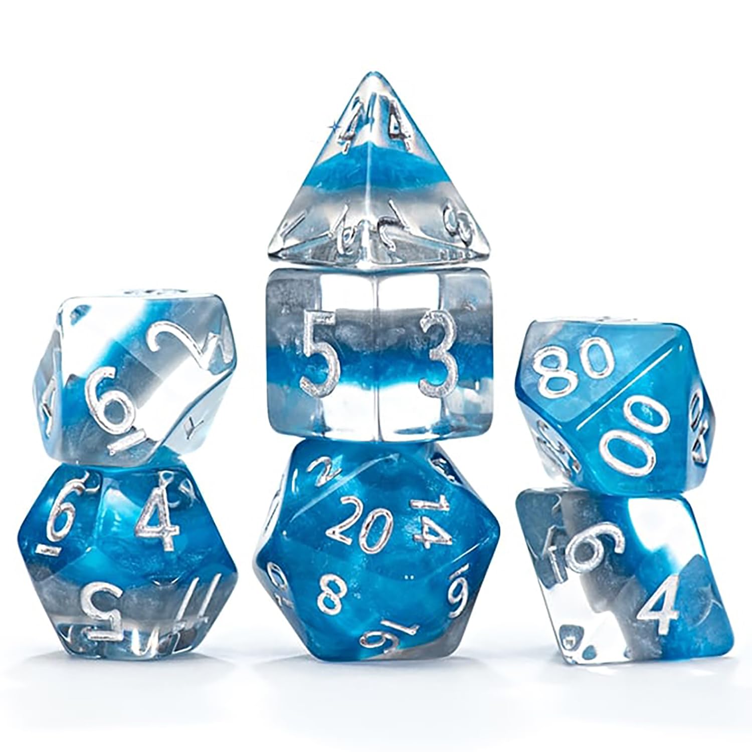 Gate Keeper Games and Dice: Eclipse Dice: Legacy - 7pc RPG Set, Layered Royale Blue & Shiny Silver, 7 Resin Dice for Role Playing Games
