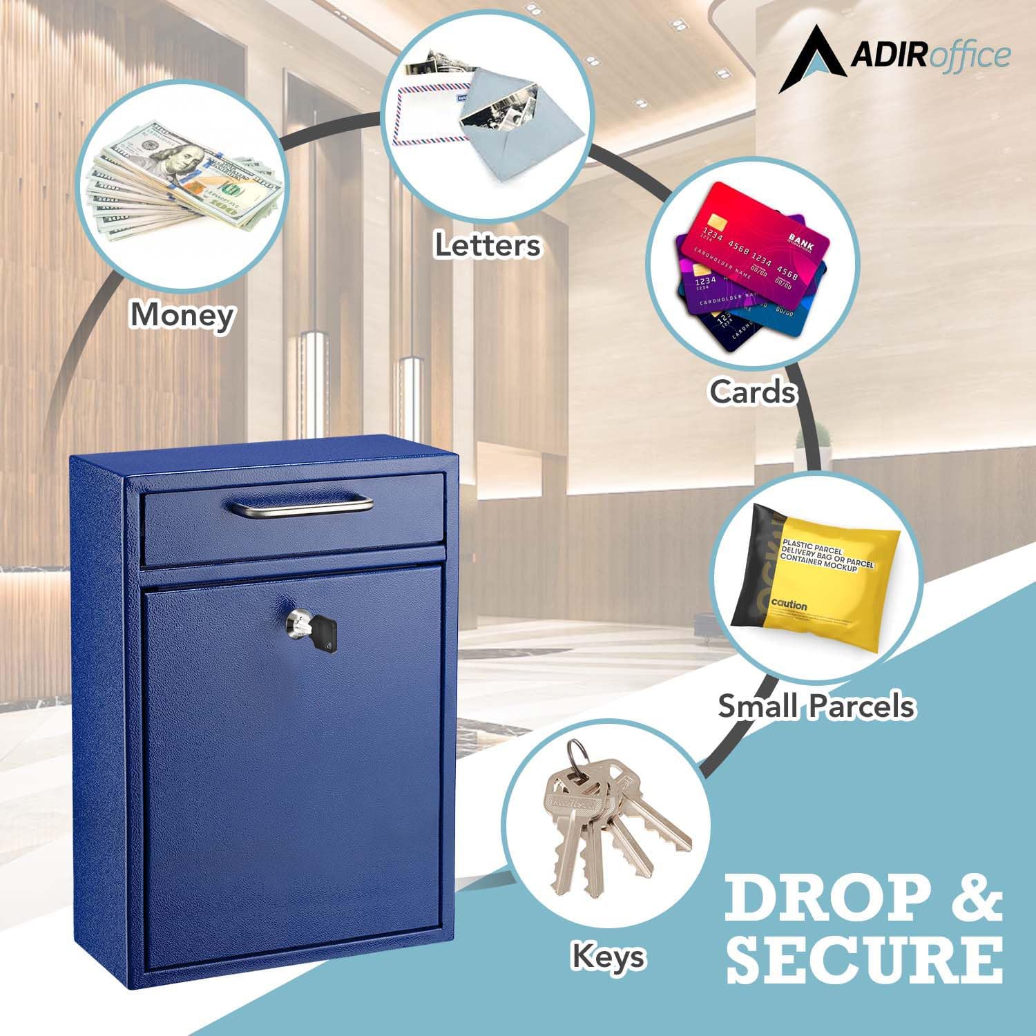 Large Ultimate Blue Drop Box Wall Mounted Mail Box with Suggestion Cards