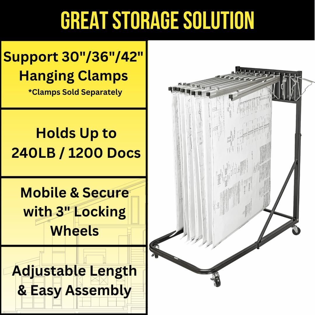 Vertical File Rolling Stand for Blueprints, Black