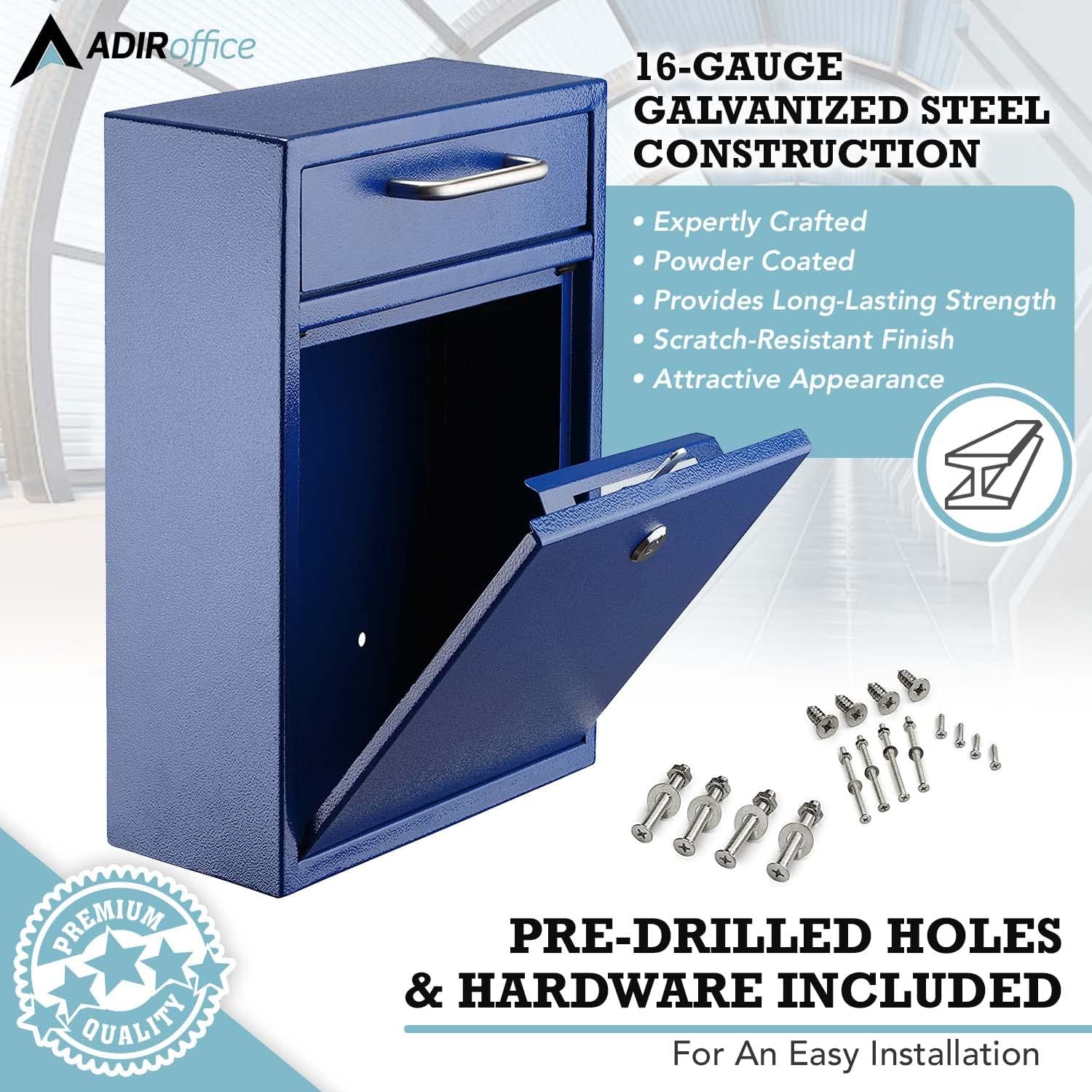 Large Ultimate Blue Drop Box Wall Mounted Mail Box with Suggestion Cards