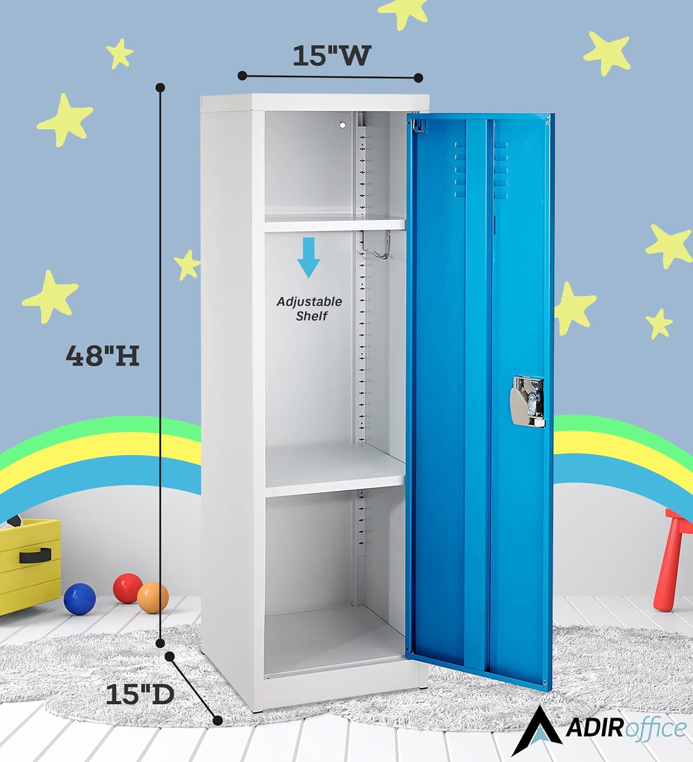 AdirOffice 48 in. H x 15 in. W Steel Single Tier Locker in Blue 2 Pack