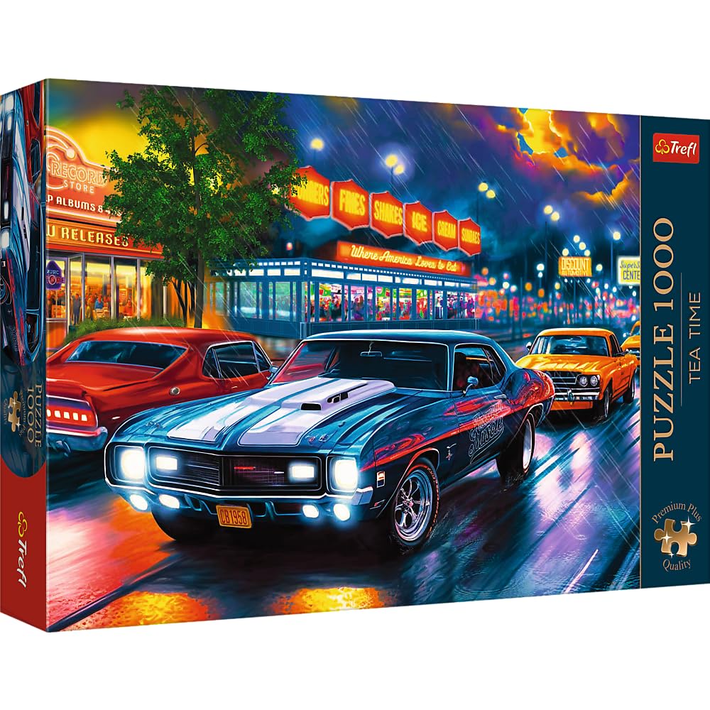 Trefl Night Drive 1000 Jigsaw Puzzle, Premium Plus, Tea Time 27"x19" A Series of Painted Nostalgic Pictures, Perfect Matching of Elements, for Adults and Children from 14 Years Old