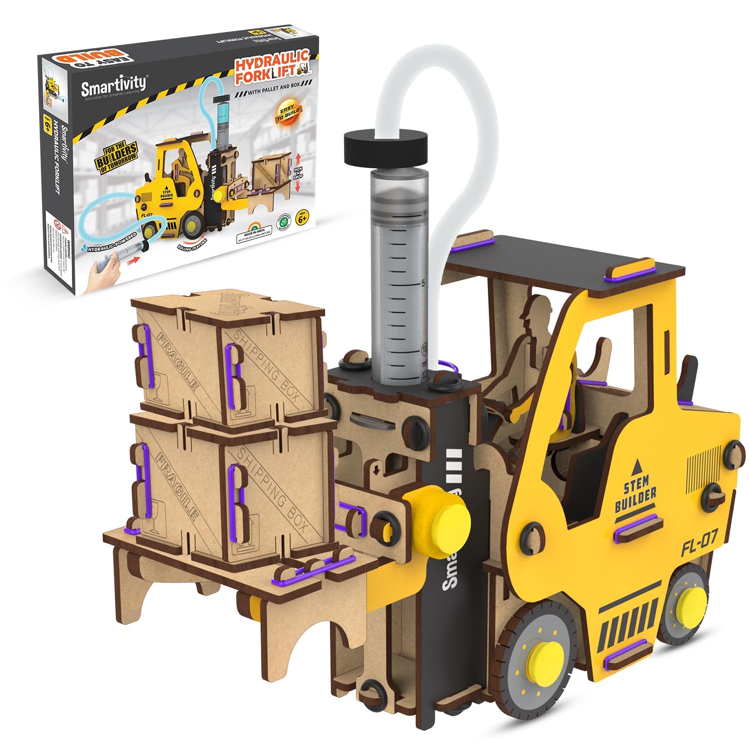 Smartivity DIY Hydraulic Forklift I STEM Toy Car for Kids Age 6-14 I Ideas for Boys & Girls | Science STEM Kit for 6,7,8,9,10,11,12,13,14 YearsI Wooden Engineering Game
