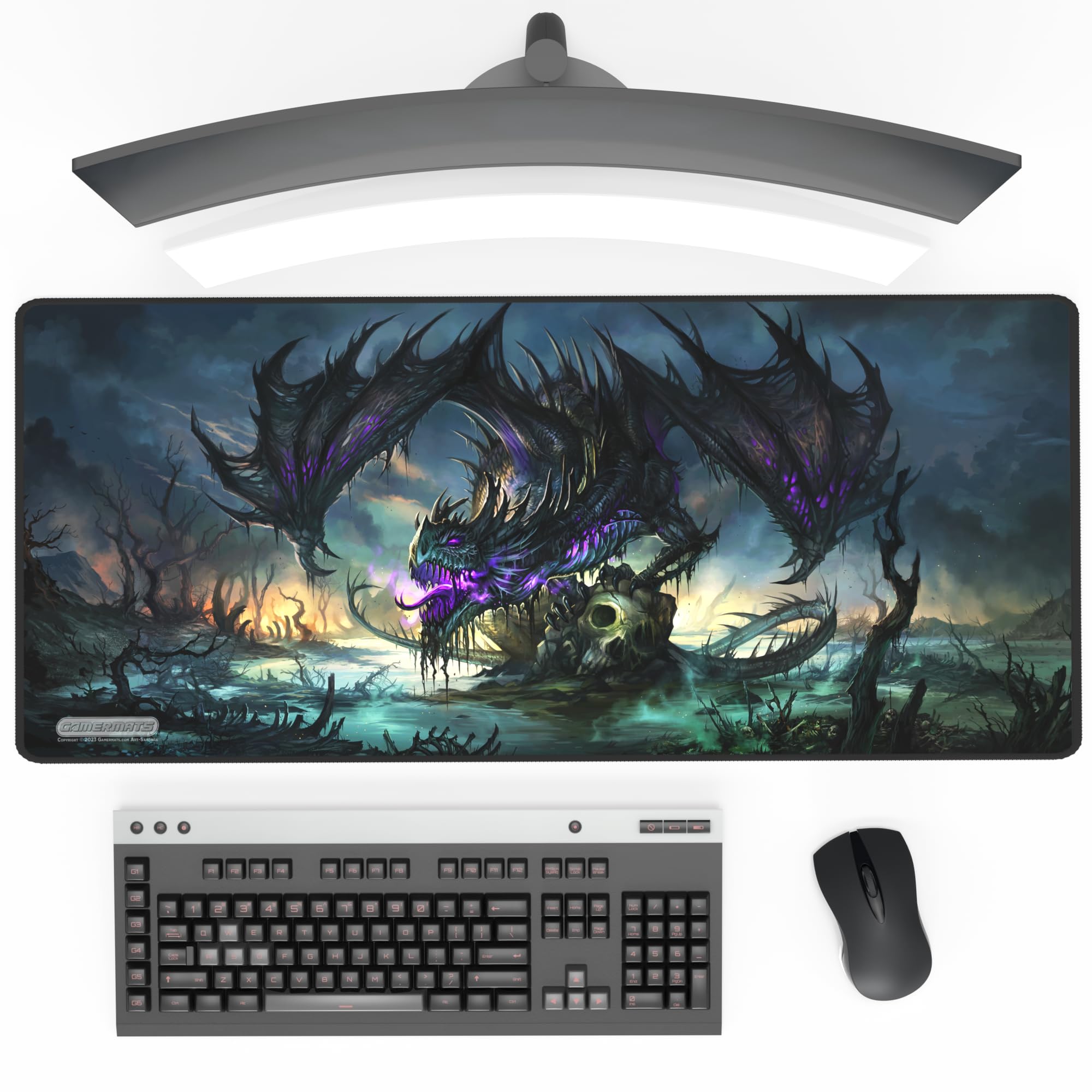 GamerMats Premium Stitched Desk Mats for Card Games & Mouse Pad for Computer Desktop PC Gaming - Unique Fantasy, Sci-fi, and Anime Designs, Non-Slip Rubber Base, Durable (Skull Collector)