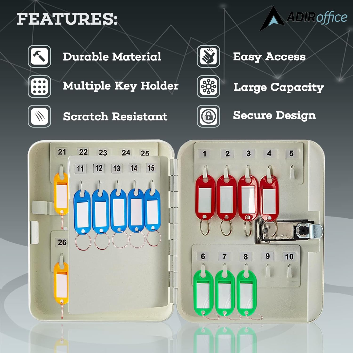 30-Key Steel Secure Key Cabinet with Combination Lock, White