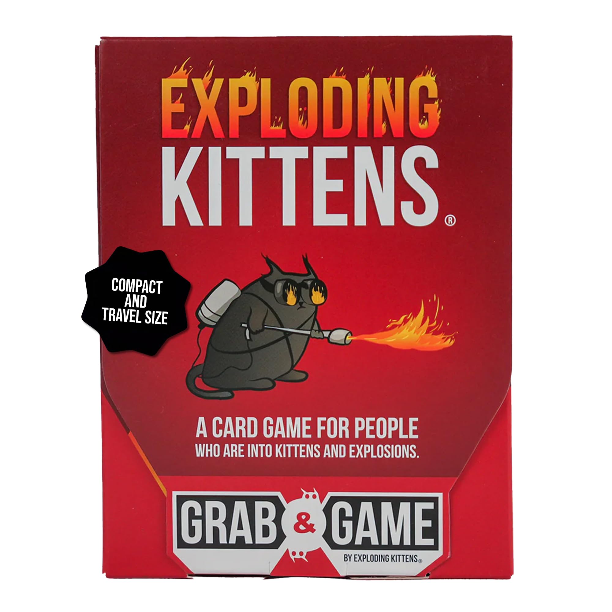 Exploding Kittens Grab & Game - Hilarious & Compact Card Game for Family and Travel - Party Fun for Ages 7 and Up - 2-4 Players - 15 Minutes of Play