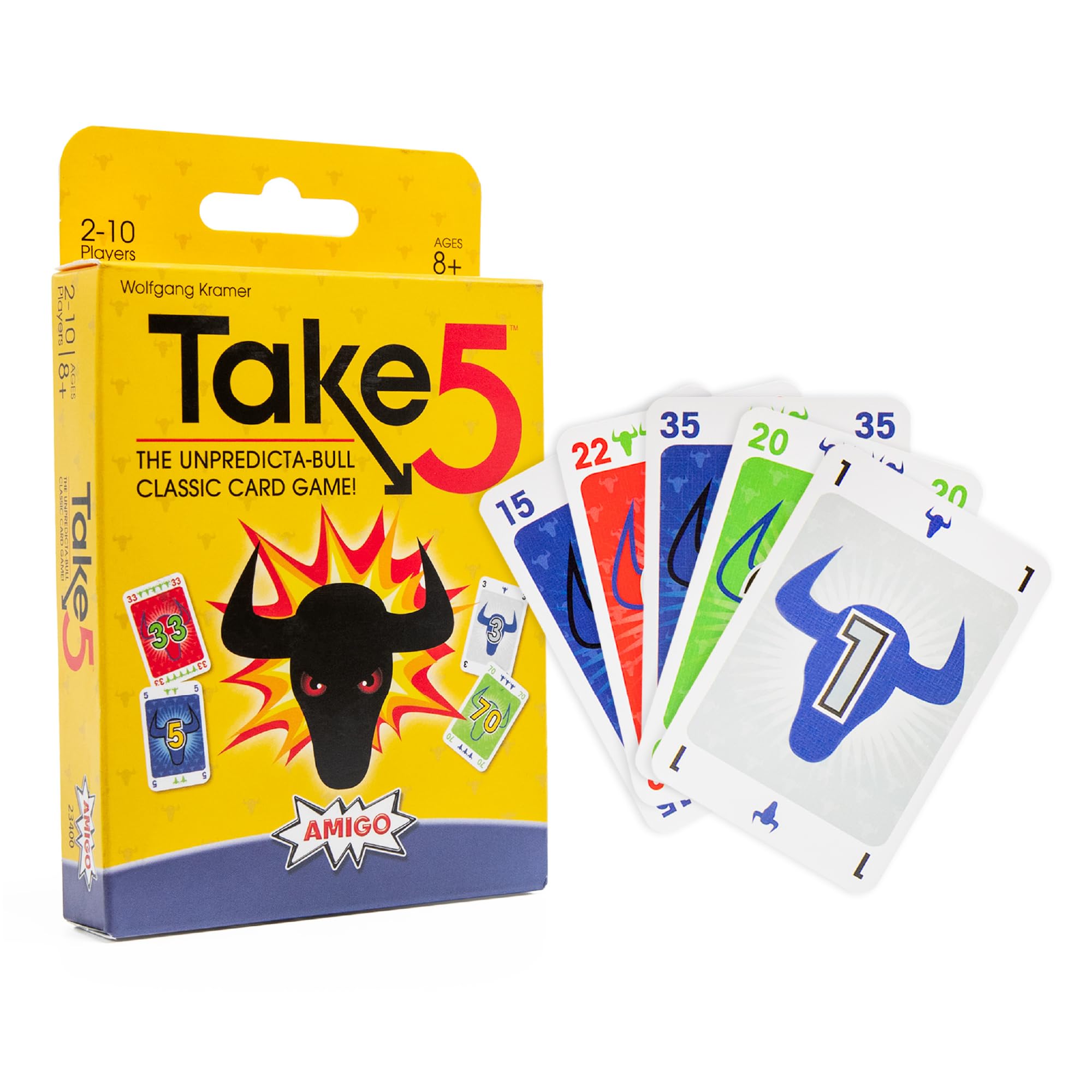 Amigo Games Take 5 Classic Card Game – The Unpredicta-Bull Easy to Learn Strategic Game of Playing Cards in a Row – Perfect for Family Game Night – for Kids & Adults Ages 8 & Older